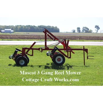 ATV tow reel mower gang attachment with lever lift